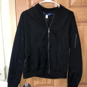 (L) blue rain satin bomber jacket